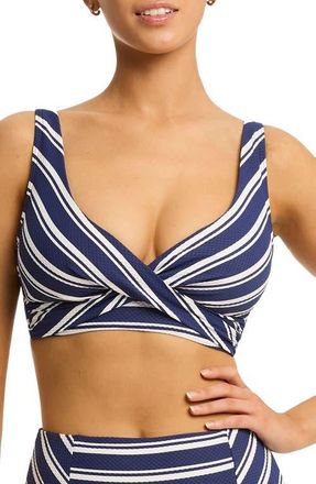 Sea Level Australia Biarritz Cross Front Multifit Bikini Top in French Navy at Nordstrom, Size 12