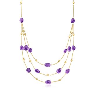 Ross-Simons Amethyst Bead Station Necklace in 18kt Gold Over Sterling