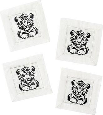 Tiramisu Set Of 4 Little Tiger Linen Cocktail Napkins