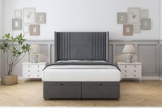 Comfort Beds Elise Coniston Ottoman Bed Base-54 Wingback Headboard in Dark Grey | Size: Super King