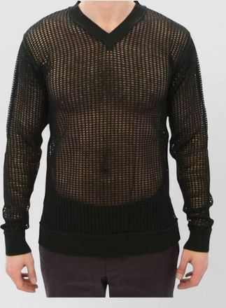 Dolce & Gabbana cotton mesh knit v-neck long-sleeve sweater