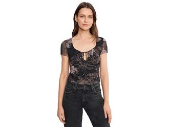 AllSaints Gabby Mesh Top Womens Clothing Crystal Black : UK 14 (US Womens 10), Elastane/Polyester