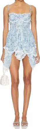 For Love & Lemons Elea Mini Dress In Blue/cream