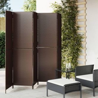 vidaXL Biombo De 5 Paneles Rat&aacute;n Sint&eacute;tico Marr&oacute;n Vidaxl