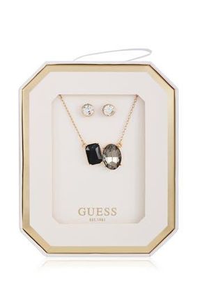 Guess Pendant Necklace & Stud Earrings Set in Gold/black at Nordstrom Rack