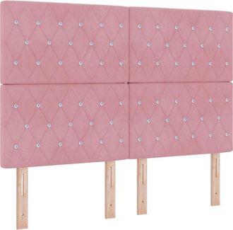vidaXL LED Headboard with LED Strip Lights Argyle Pink 144 cm Velvet vidaXL