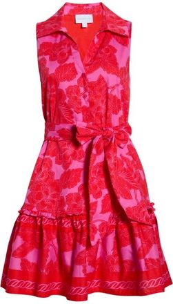Sugarlips Rency Floral Zady Belted Cotton Shirtdress in Fuchsia-Red at Nordstrom, Size X-Large