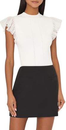 Milly Chiffon Flutter Sleeve Top in Ecru at Nordstrom, Size Large