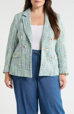 Jones New York Faux Double Breasted Tweed Jacket in Kelly Multi at Nordstrom, Size 2X