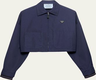 Prada Patch-Pocket Cotton Crop Zip Jacket