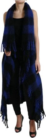 Dolce & Gabbana Blauwe Buffalo Check Poncho Jas Trui - Dames - Vesten - Blauw - S - Wol - Truien & Vesten