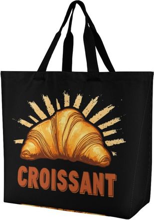 Generic Croissants Reusable Shopping Bags Large Capacity Grocery Bag Heavy Duty Tote for Women 40x40x16cm