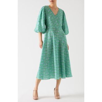 L.k. Bennett Lola Birch & Blossom Print Midi Dress in Multi-Green at Nordstrom Rack, Size 10 Us / 14 Uk