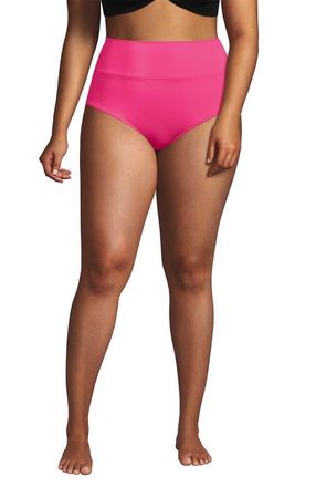 Lands End Chlorine Resistant Pinchless High Waisted Bikini Bottoms in Pink Azalea at Nordstrom, Size 20W