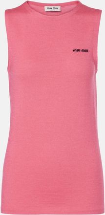 Miu Miu Logo cashmere and silk top