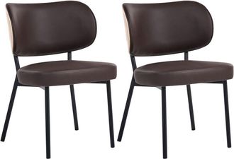Beliani Set of 2 Dining Chairs Dark Brown Faux Leather Black Iron Legs Armless Protective Caps Modern Minimalism Design Dining Room WONDER