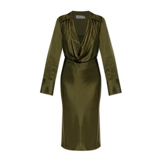 Blumarine Party Dresses, female, Green, Size: 2XS Satin Dress With Long Sleeves