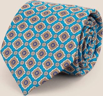Oswin Hyde Mens Cyan Geometric Pattern Silk Tie - Blue