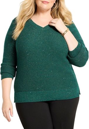 Nic+Zoe NIC+ZOE Plus Shimmer Waffle V-Neck Sweater