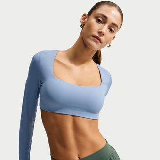 Nike Womens Zenvy Light-Support Padded Long-Sleeve Sports Bra in Blue | IO3117-486