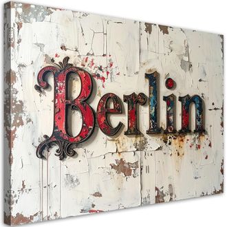 Feeby Cuadro En Lienzo, Letrero De Berl&iacute;n Tipograf&iacute;a Imitaci&oacute;n Pintura, 120x80