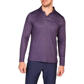 Tailorbyrd Golf Tee Print Long Sleeve Performance Polo in Multi Purple at Nordstrom Rack, Size Xx-Large