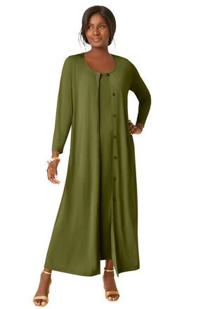 Jessica London 2-Piece Stretch Knit Duster Set in Moss Green at Nordstrom, Size 28