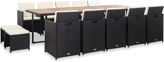 vidaXL Set Comedor De Jard&iacute;n 15 Piezas Y Cojines Rat&aacute;n Sint&eacute;tico Negro Vidaxl