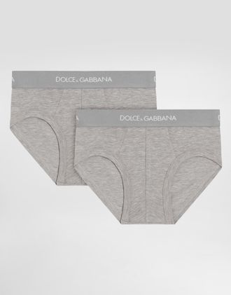 Dolce & Gabbana Jersey Briefs Two-pack With Branded Elastic - Man Gray 12 Years