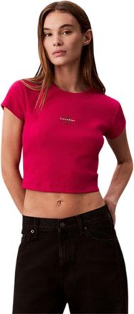 Calvin Klein Dames Logo Slim Crop T-Shirt (Roze)