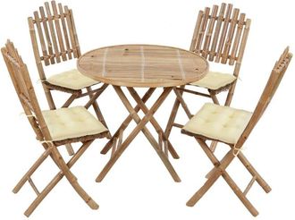 vidaXL Set De Comedor De Jard&iacute;n Plegable 5 Piezas Con Cojines Bamb&uacute; Vidaxl