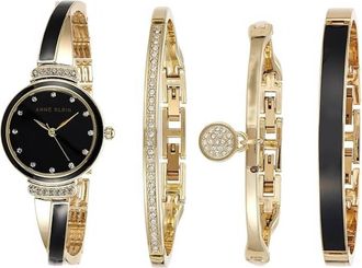 Anne Klein Quartz Crystal Black Dial Ladies Watch and Bracelet Set AK-2716BKST