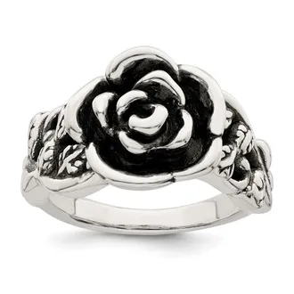 Diamond2Deal Sterling Silver Antiqued Rose Flower Ring