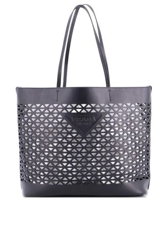 Prada Triangle Logo Shopper Tote Laser Cut Leather Medium shoulder bag - Nero