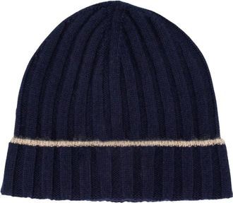 Brunello Cucinelli Kasjmier Ribgebreide Baret - Heren - Hoeden - Blauw - L - Kasjmier - Accessoires