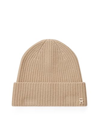 Tommy Hilfiger Beanie TOMMY HILFIGER TH CASHMERE, Damen, beige (sandalwood), Rippstrick, Kaschmir, M&uuml;tzen Beanie, aus Rippstrick, Umschlag
