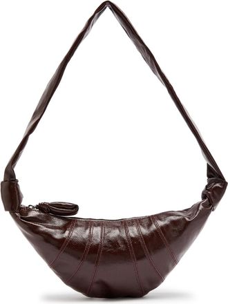 Christophe Lemaire Croissant Small Glossed Leather Shoulder bag - Chocolate - One Size