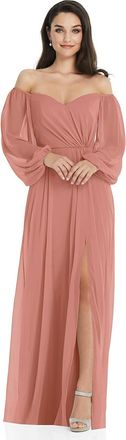 The Dessy Group Off-the-Shoulder Puff Sleeve Maxi Dress with Front Slit