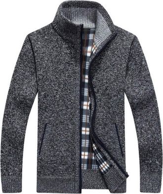 Generic Winter Warm Jumper Jackets Tops for Men Full Zip Stand Collar Warm Jumper Knitted Open Edge Thicker Cardigan Autumn and Winter Lapel Sweater Overcoat 