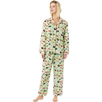 The Cats Pajamas Pima Knit Pajama Floral Set in Sushi Wasabi at Nordstrom, Size X-Small