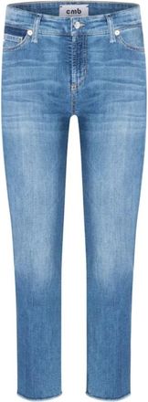 Cambio Glam Used Jeans met gerafelde zoom - Dames - Cropped Jeans - Blauw - XS - Katoen - Jeans