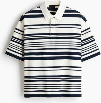 H&M Loose Fit Cotton Polo Shirt in White/striped at Nordstrom, Size Xx-Large