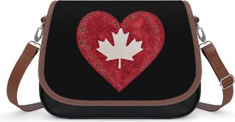 Generic Canada Flag Heart Glitter Crossbody Bag Womens Handbag PU Message Bags Shoulder Purse with Adjustable Strap