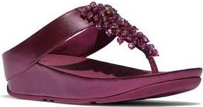 FitFlop Rumba Iridescent Beaded Post Toe Wedge Sandal in Metallic Ruby at Nordstrom Rack, Size 11
