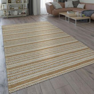 Paco Home Paco Home Alfombra De Tejido Plano Moderna Con Tejedura Rayas R&uacute;stica Dise&ntilde;o Oriental Beige 200x280 Cm