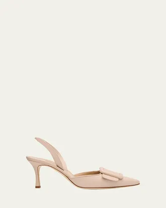 Manolo Blahnik Maysli Leather Buckle Halter Pumps