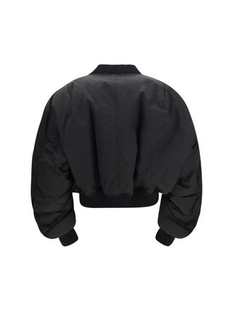 Rick Owens Mens Bomber Jacket With Gathered Sleeves Black Polyester; Cotton