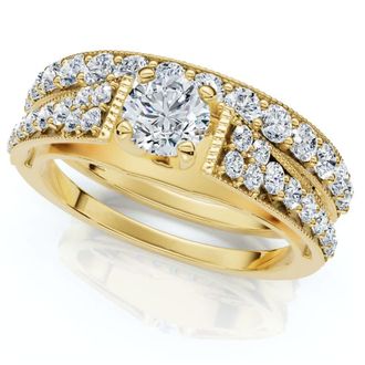 Pompeii3 1Ct TW Vintage Engagement Wedding Ring Set Lab Grown 14k Gold