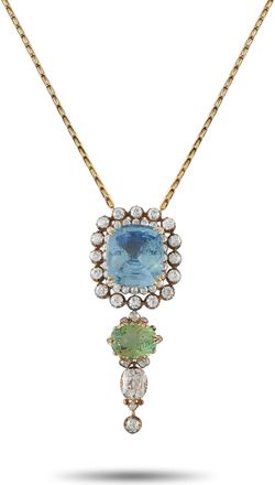 Luxury Bazaar 14K Yellow Gold 21ct Burma No Heat Sapphire, Tourmaline, and Diamond Pendant Necklace MF02-071426