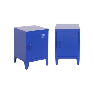Sweeek Mesita industrial con 1 puerta, set de 2, azul